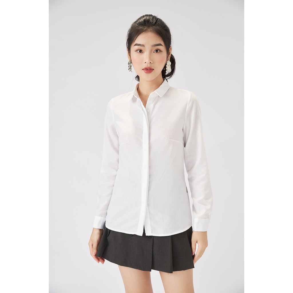 Áo sơ mi nữ dài tay 20AGAIN, áo sơ mi trắng hàng thiết kế, dáng basic ASW1156