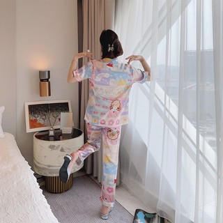 Đồ bộ Pyjama lụa, đồ bộ Pijama lụa nữ quần dài (Gấu hồng)