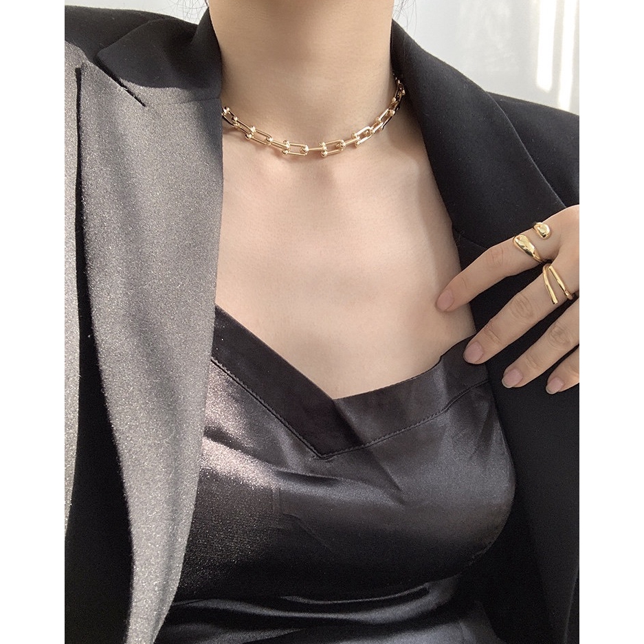 Vòng cổ thép titan mạ vàng 18k kiểu chữ U phong cách thời trang cổ điển
