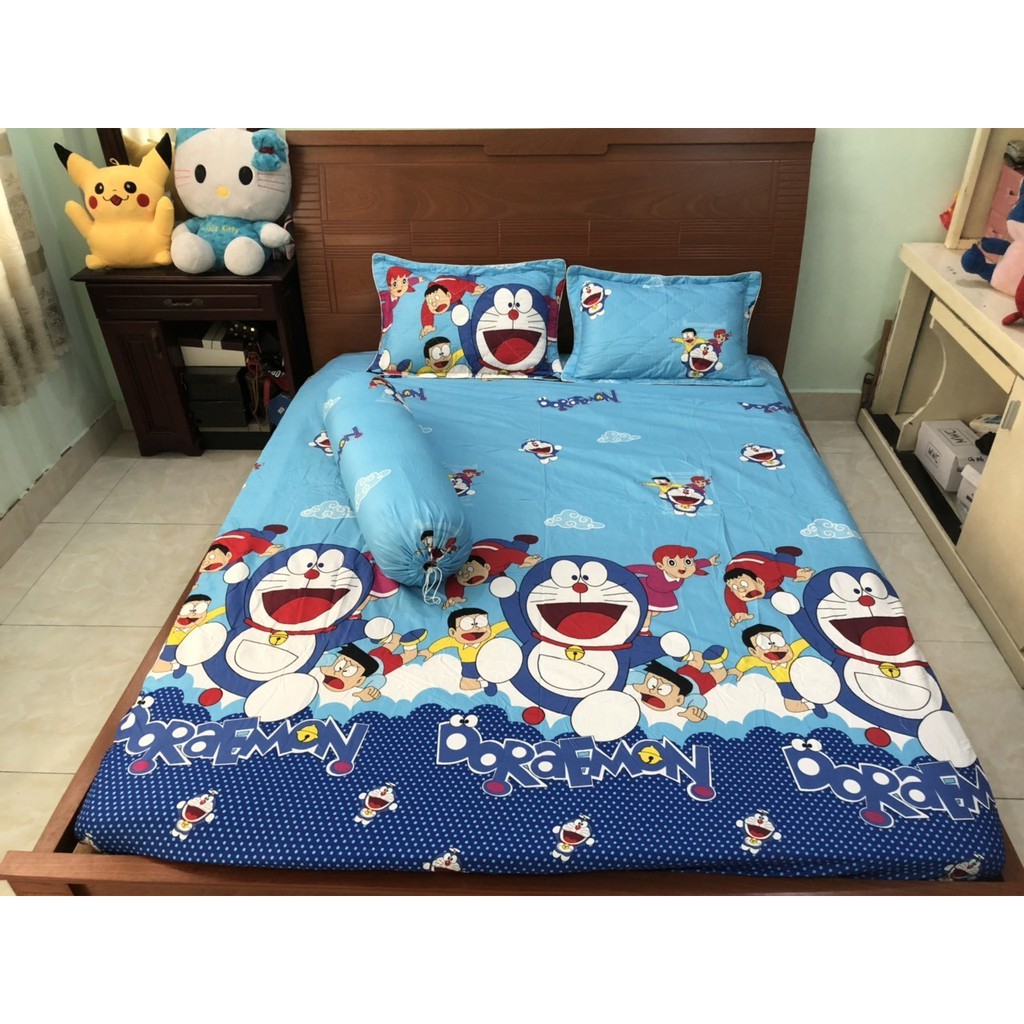 Set 5 món chăn ga gối hè Cotton Poly Doraemon 1m8 nhiều mẫu