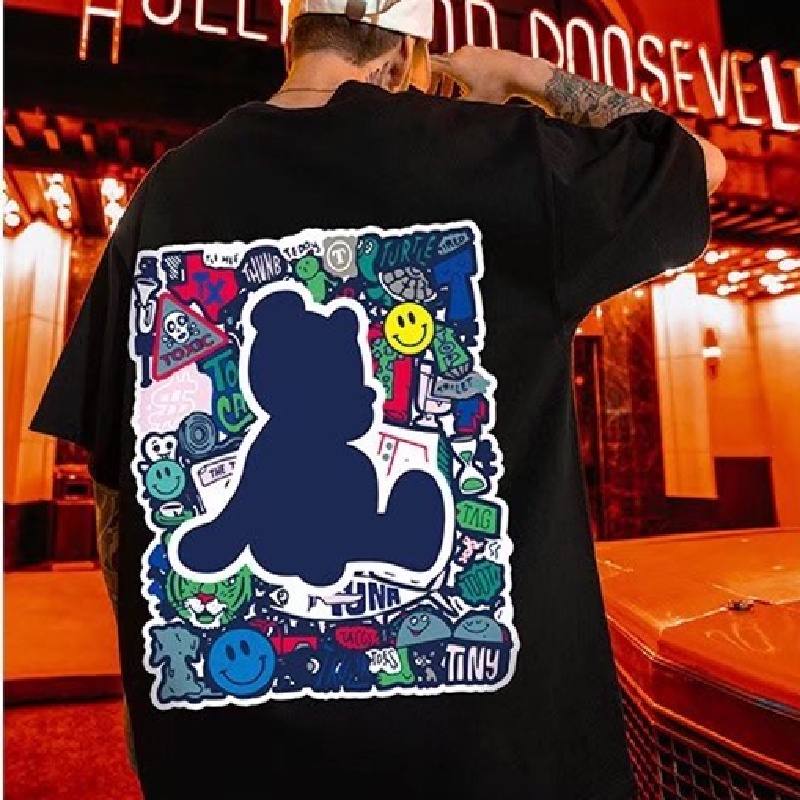 Áo Thun Tay Ngắn Dáng Rộng In Họa Tiết Hoạt Hình Phong Cách Hip Hop Đường Phố Hàn Quốc Thời Trang Mùa Hè Cho Nam M-8XL