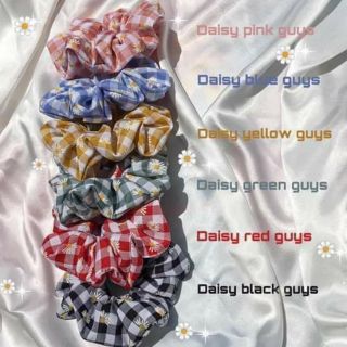 Set 4 dây cột tóc scrunchies kẻ caro hoa cúc