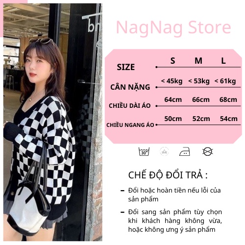 Áo khoác ngoài kiểu Cardigan họa tiết hình bàn cờ Nagnagstore chất vải len nỉ dày dặn dáng rộng chuẩn Unisex TL17