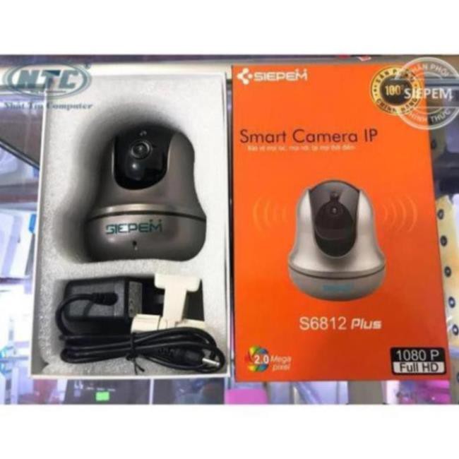 Camera IP Wifi SIEPEM S6812 Plus hỗ trợ FullHD 1080P - độ phân giải 2.0MP (Xám đen) + Kèm thẻ NTC U3 4K 32GB