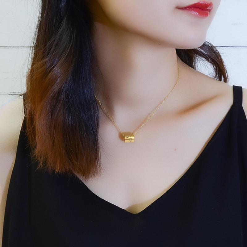 XiaoboACC Vòng cổ Thép Titan Mặt Ngôi Sao Đính Đá Zircon Thời Trang Cho Nữ - 38CM+6CM