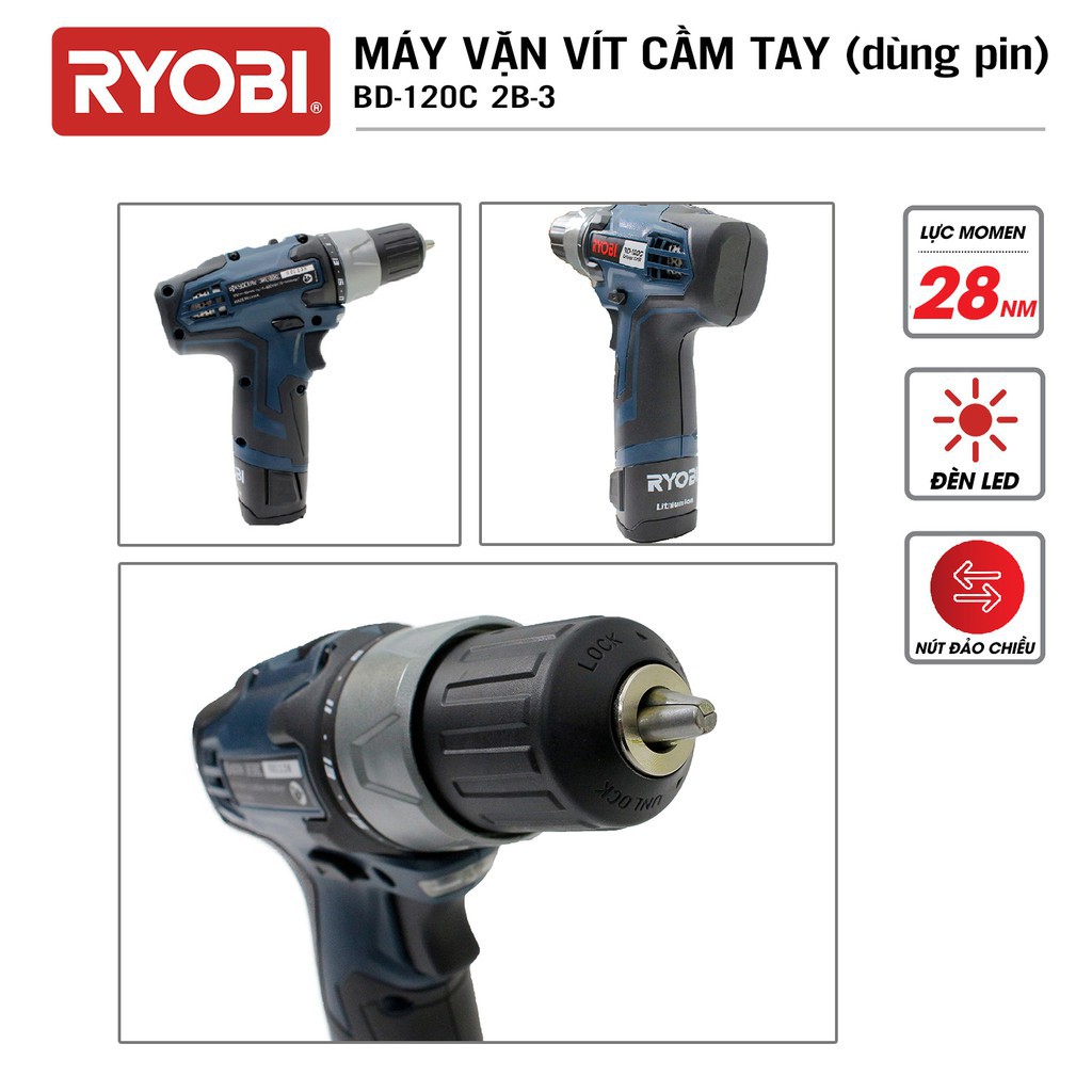 Máy khoan pin 12V Ryobi BD-120C 2B hàng chính hãng