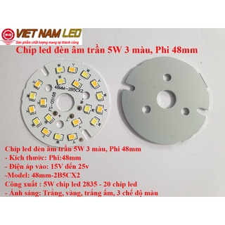 Chíp led lắp cho đèn âm trần 5W 3 màu, phi 48mm, 3 chế độ màu, lắp thay thế cho đèn âm trần 3 màu, vnled.vn