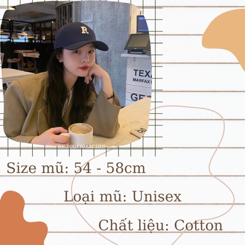 Mũ lưỡi trai thêu chữ R vải kaki cao cấp, nón lưỡi trai fom mềm  phong cách Hàn Quốc