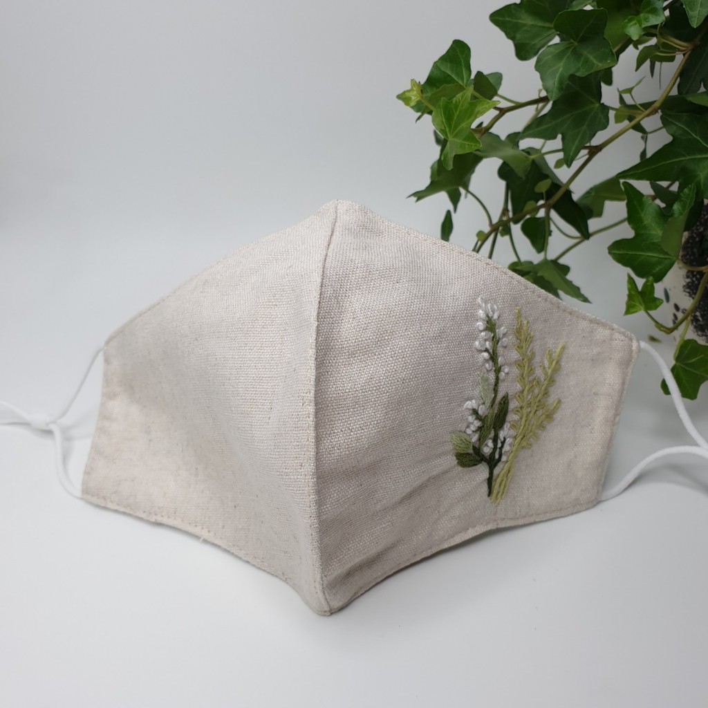 Khẩu trang thêu tay vải linen JL129