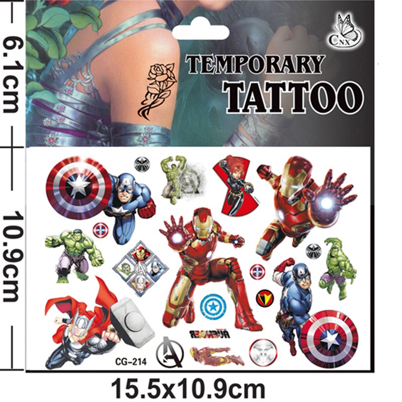 1 Tấm Hình Xăm Dán Tạm Thời Chống Nước Chủ Đề Siêu Anh Hùng Hoạt Hình Cho Trẻ Em