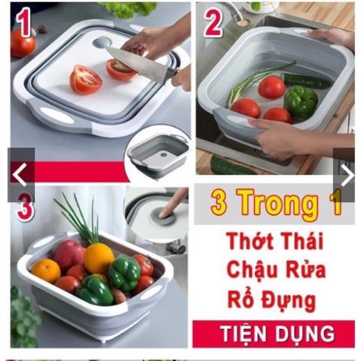 [ Siêu Hot ] Chậu + Thớt Gấp Gọn Kèm Rổ Đa Năng, Thiết Kế Thông Minh Kiểu Dáng Sang Trọng Tiện Lợi, Dễ Sử Dụng