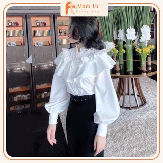 Áo sơ mi nút ngọc bèo tầng cổ trụ mely áo sơ mi nữ công sở trăng mẫu mới
