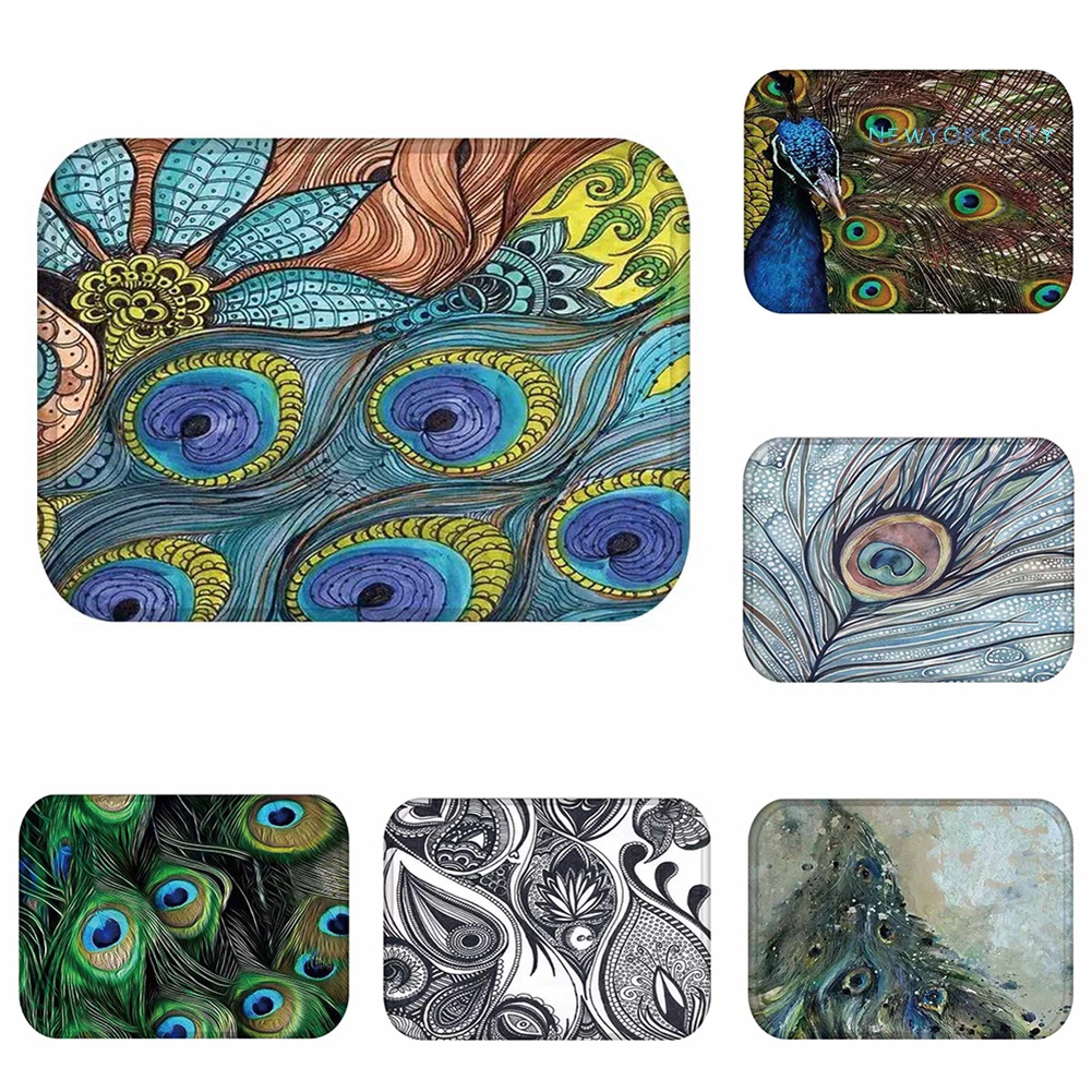 Thảm Chùi Chân Mềm Mại Chống Trượt Hình Lông Công Kích Thước 40x60cm