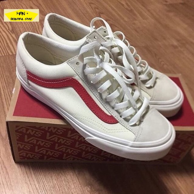 ( Full box) giày Vans style old skool trắng vạch đỏ | BigBuy360 - bigbuy360.vn
