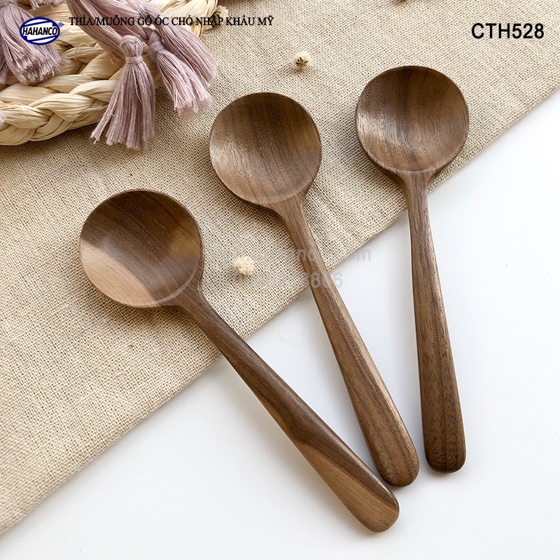 Thìa cafe đầu tròn gỗ Óc Chó (13,5cm) Xúc trà, gia vị, decor trang trí - CTH528