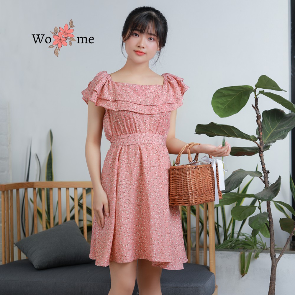 Váy đầm nữ dáng xòe hoa nhí trễ vai đầm đi biển, đi làm, đi chơi hàng cao cấp | BigBuy360 - bigbuy360.vn