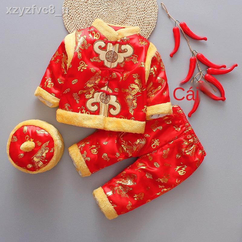 ☏Baby Tang phù hợp với mùa đông Phong cách Trung Quốc quần áo Tết đệm bông cho bé trai và gái trẻ em 1-