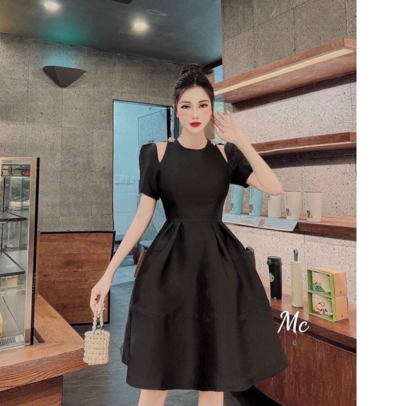 Đầm thiết kế, đầm dáng xòe dập vân 3d nổi chiết eo công chúa xinh xắn