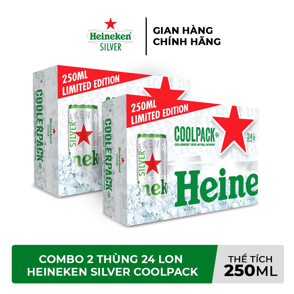 HỎA TỐC HCM - Combo 2 Thùng 24 lon bia Heineken Silver Coolpack 250ml lon