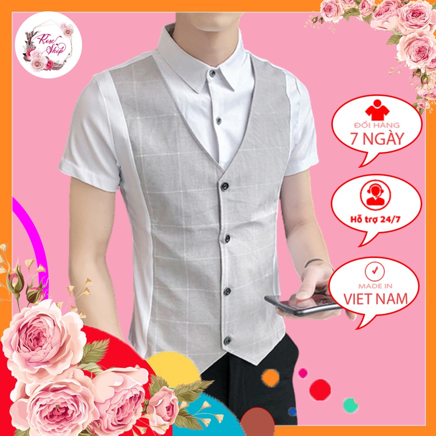 Áo sơ mi, Áo sơ mi nam cộc tay phối Gile, tạo điểm nổi bật cho chiếc áo của bạn sang trọng lịch lãm, trẻ trung, nộng H42