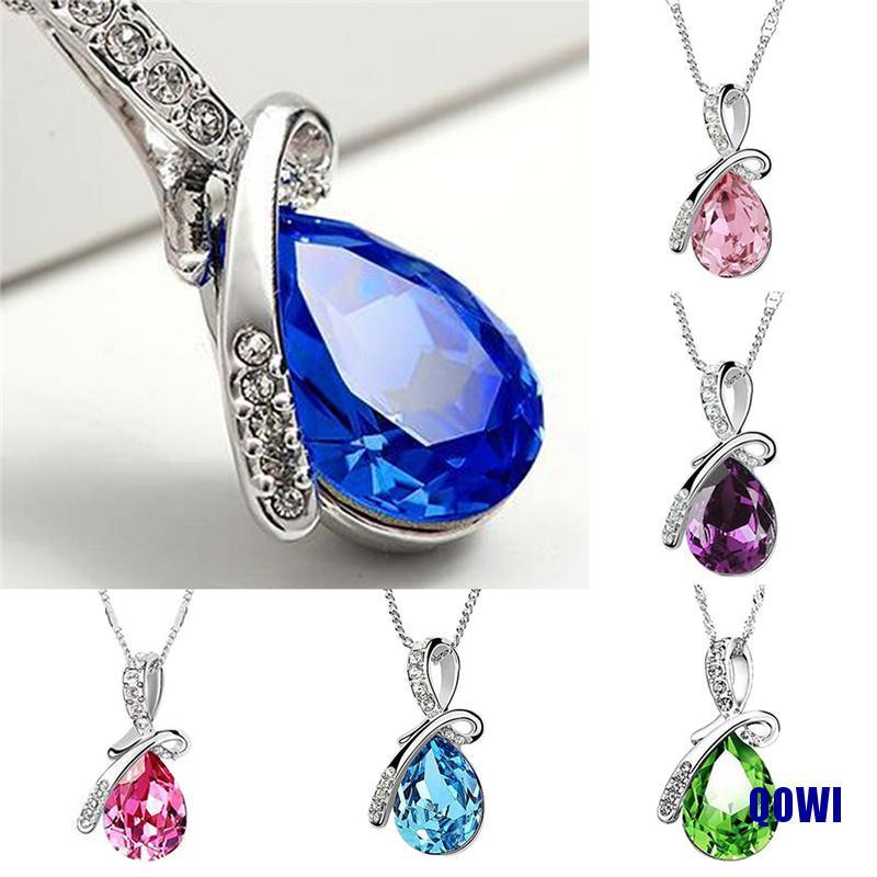 Vòng cổ Mặt Hình Giọt Nước Đính Đá Zircon Màu Xanh Dương Thời Trang