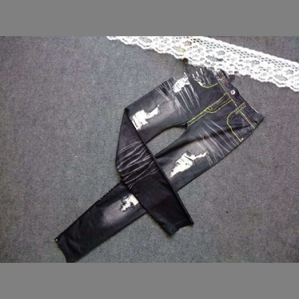 Quần legging giả jean rách màu xanh đen thời trang 2018 cho nữ