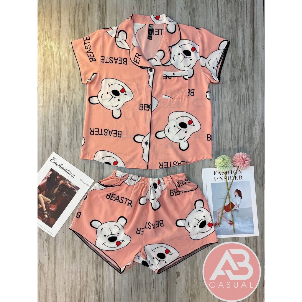 Đồ Bộ Pyjama Lụa Đùi Cho Nữ Hình Cute VNXK ABCASUAL MPĐ1