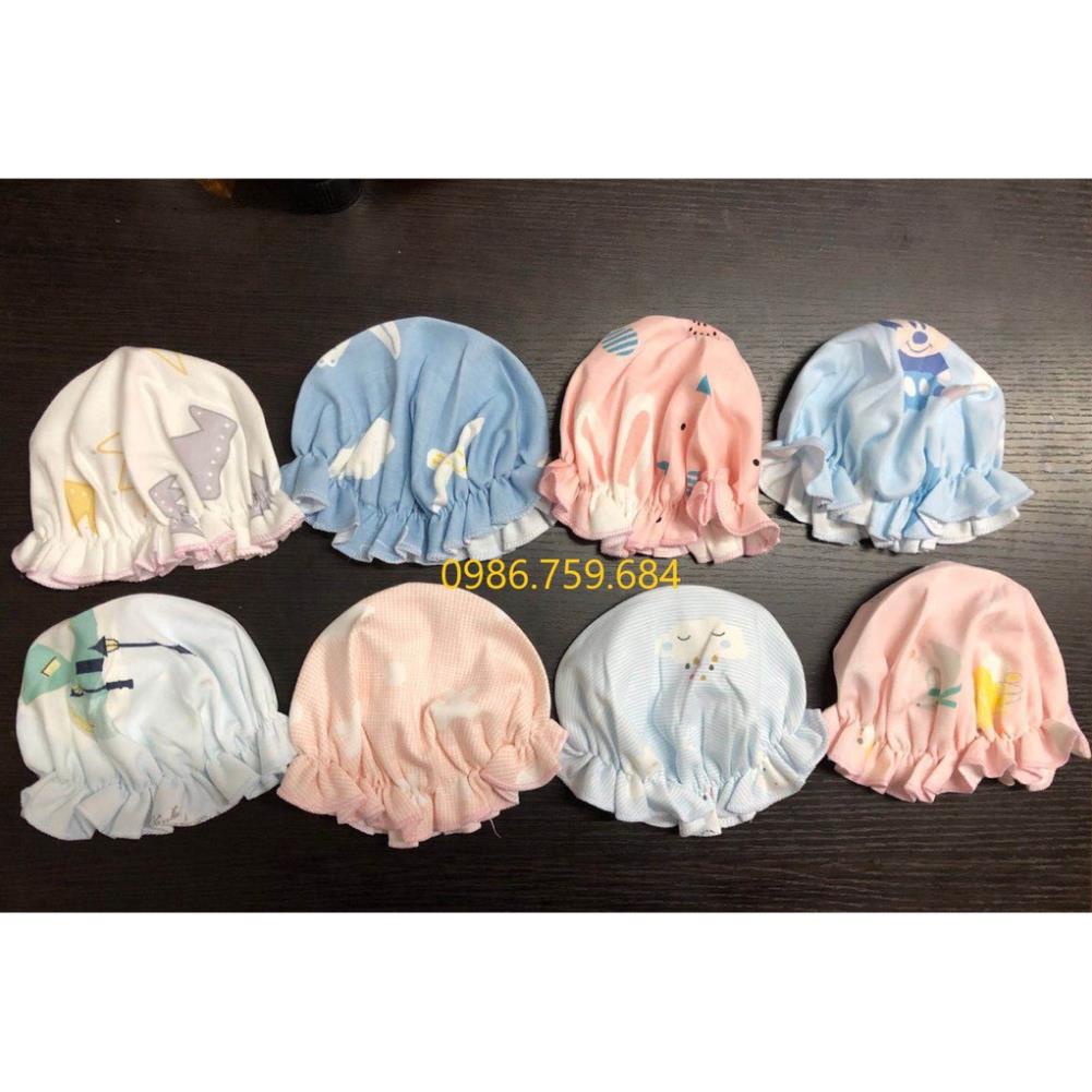 Mũ vải cotton nhún bèo cho bé gái từ 0-6 tháng nhiều họa tiết