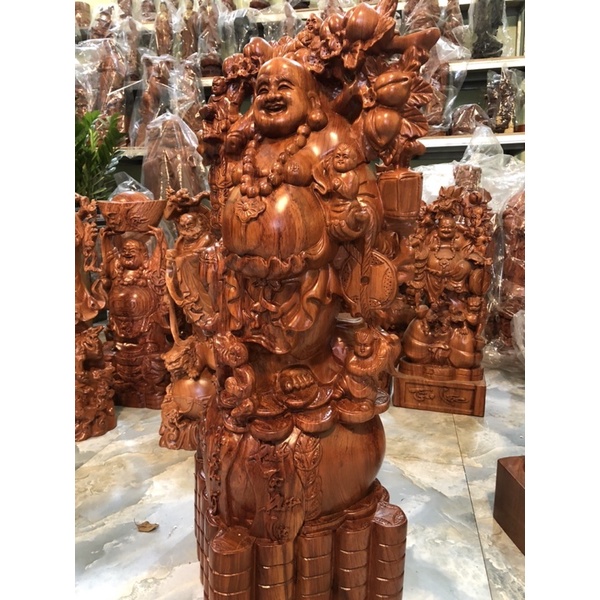 Tượng Di Lặc Ngũ Phúc Đào Tiên Gỗ Hương Cao 60 Cm