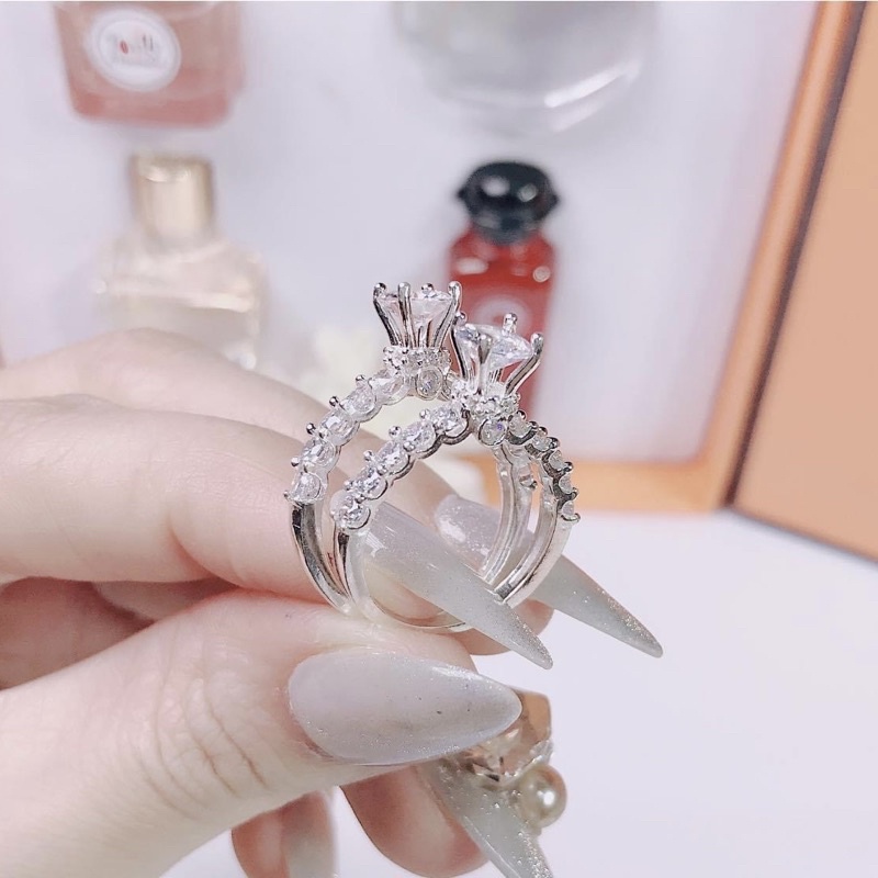 Nhẫn nữ Bạc ta đá cao sắc nét , dày dặn , sáng bóng - Vàng bạc Khải Khải