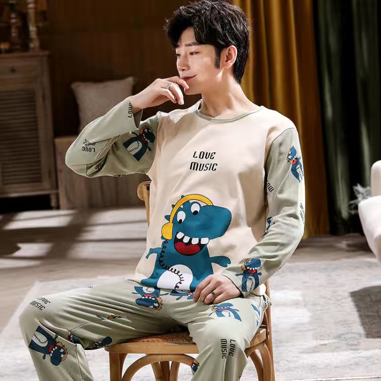 Bộ Đồ Ngủ Cotton Tay Dài In Hình Gấu Hoạt Hình Phong Cách Hàn Quốc Dành Cho Nam