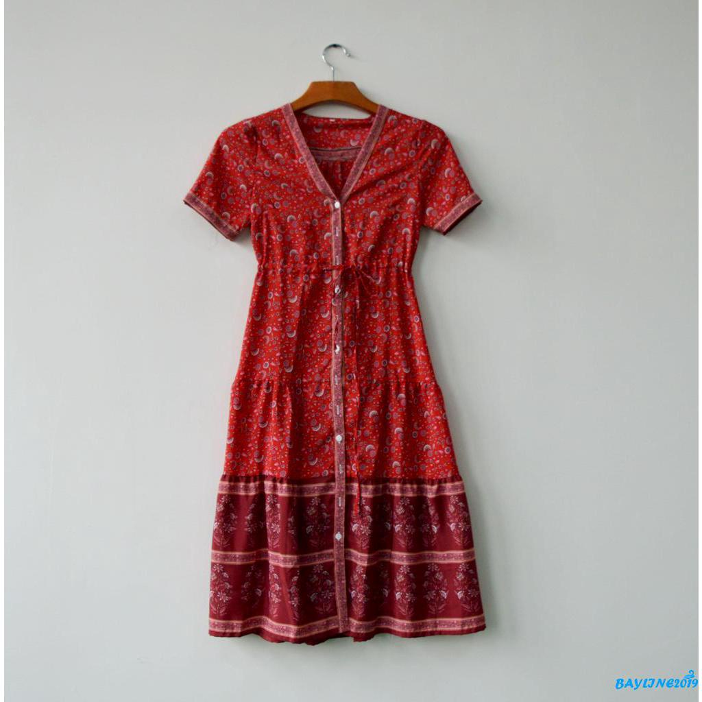 Đầm maxi dài không tay in hoa phong cách boho cho nữ