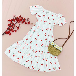 Đầm cherry đỏ form dài (kèm hình thật)