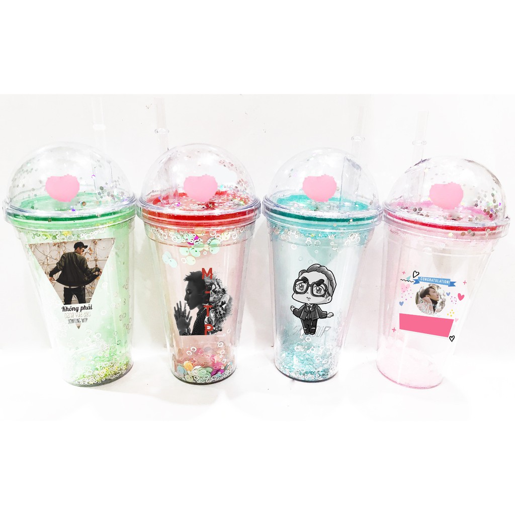 cốc 2 lớp kim tuyến sơn tùng mtp khủng long nắp cầu CNCKI19 cốc giữ nhiệt ly 2 lớp nắp cầu cốc làm lạnh dễ thương 500ml