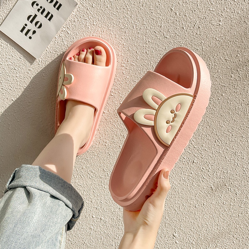 Dép đi trong nhà QIAOYILUO họa tiết thỏ hoạt hình dễ thương thời trang mùa hè cho cặp đôi