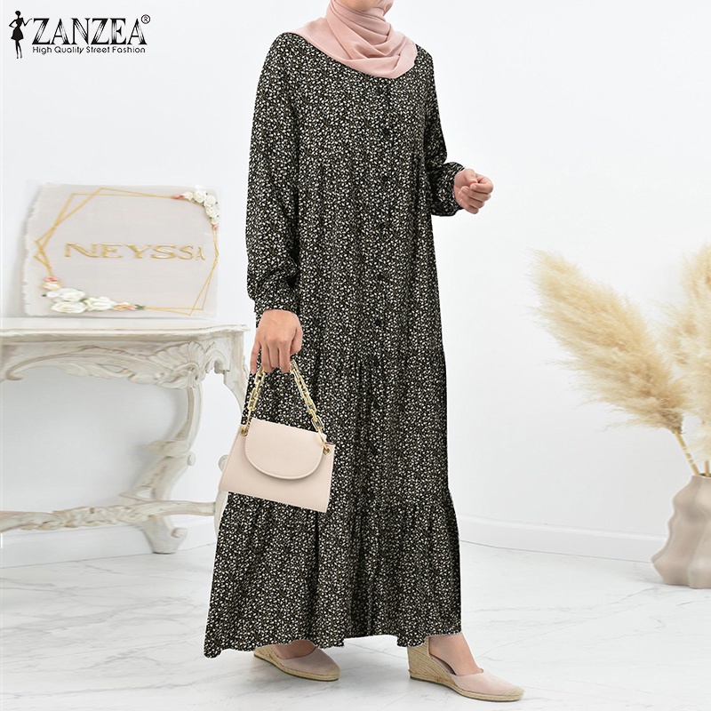 Zanzea Đầm Babydoll Tay Phồng In Hoa Phong Cách Bohemian Cho Nữ