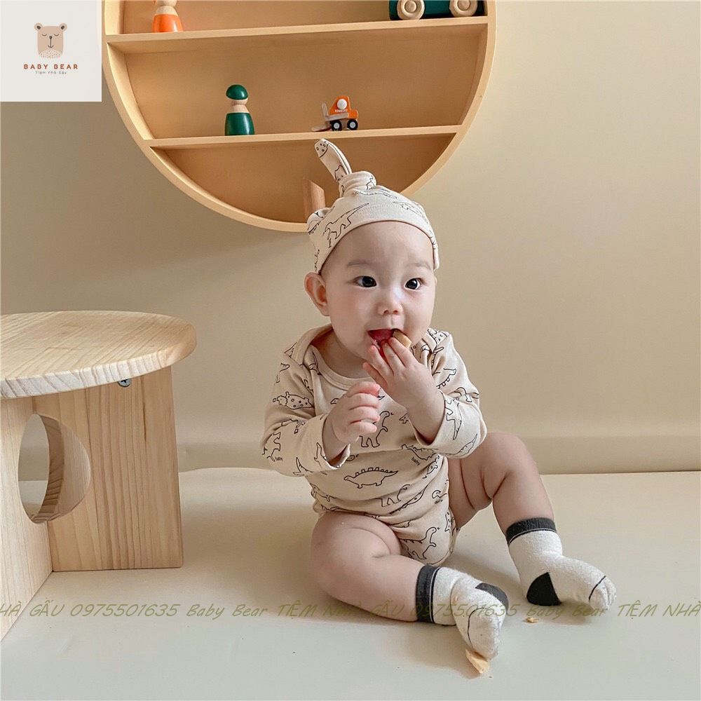 TẶNG KÈM MŨ) Body Hàn Quốc khủng long đáng yêu cho bé sơ sinh đầy tháng thôi nôi vải cotton co giãn thoáng mát