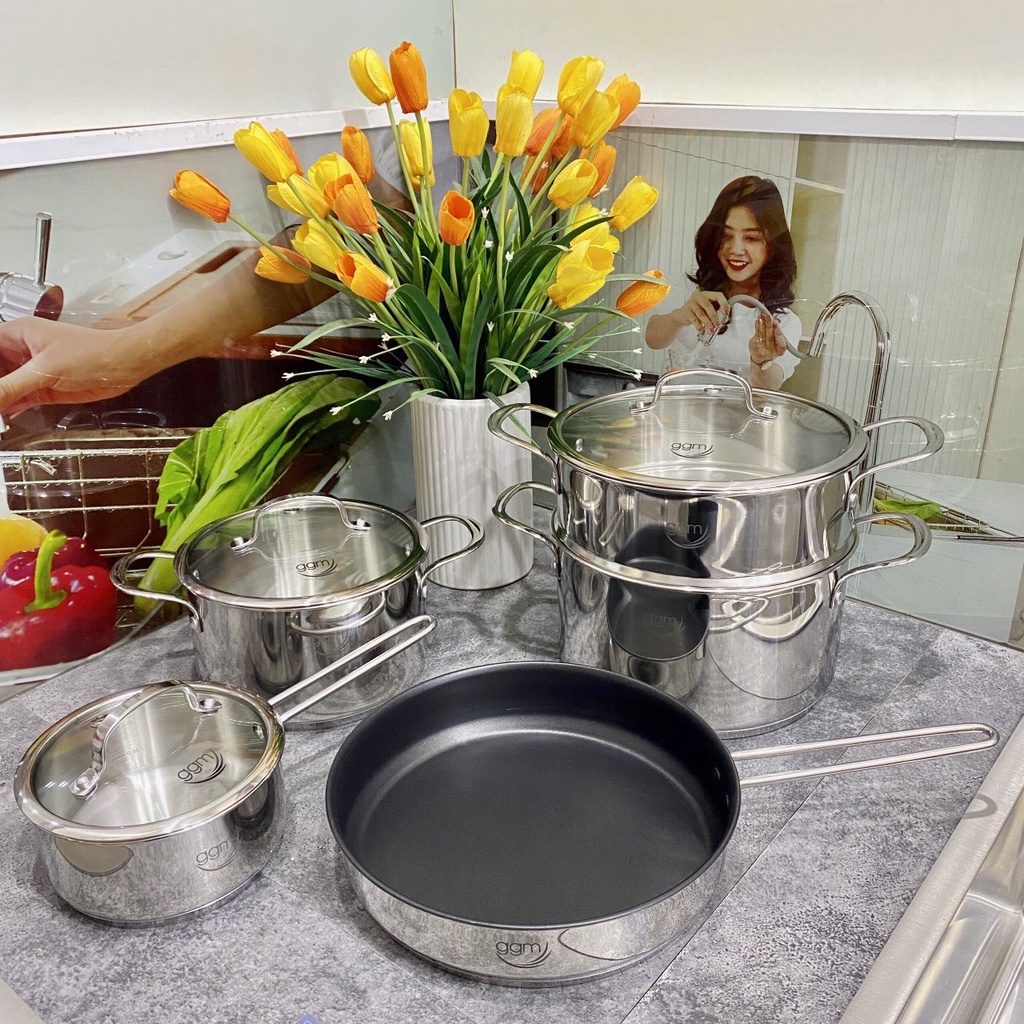 BỘ NỒI INOX CAO CẤP 5 MÓN VUNG KÍNH GIC512