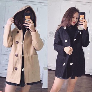 Áo khoác dạ mũ nữ dáng dài