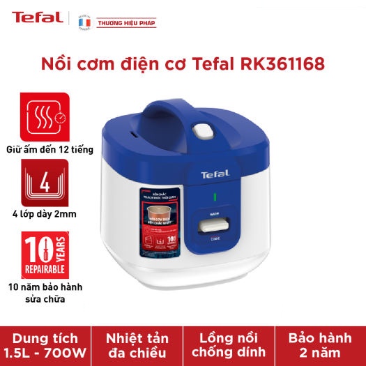 Nồi cơm điện cơ Tefal RK361168 dung tích 1.5L, công suất 700W - hàng chính hãng bảo hành 24 tháng