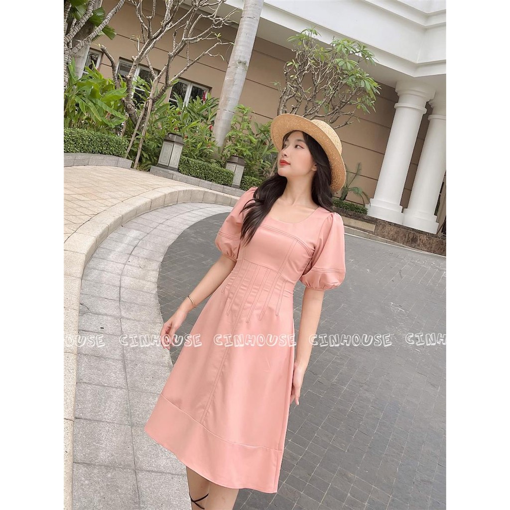 Đầm xòe Ivory 0211 tay phồng chỉ nổi sành điệu Cin House