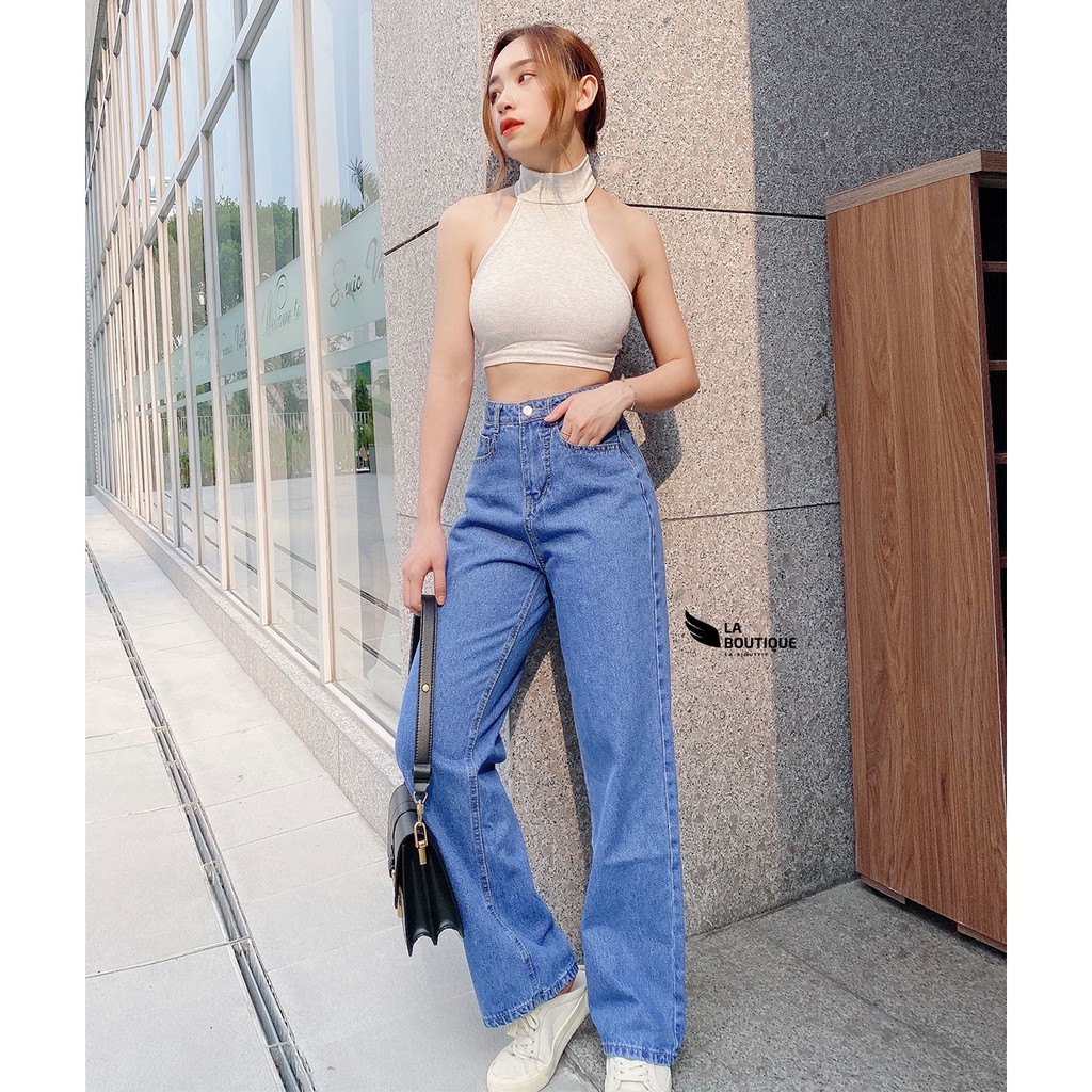 Áo Yếm Croptop Nữ, Cổ Lọ Gài Nút Freesize, Thun Gân 4 Chiều Cao Cấp - La Boutique