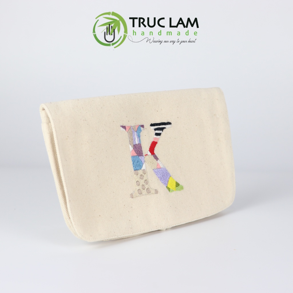 Ví Nữ Cầm Tay Thêu Họa Tiết Chữ Cái U K T G Phối Màu Cực Đẹp - Trúc Lâm Handmade