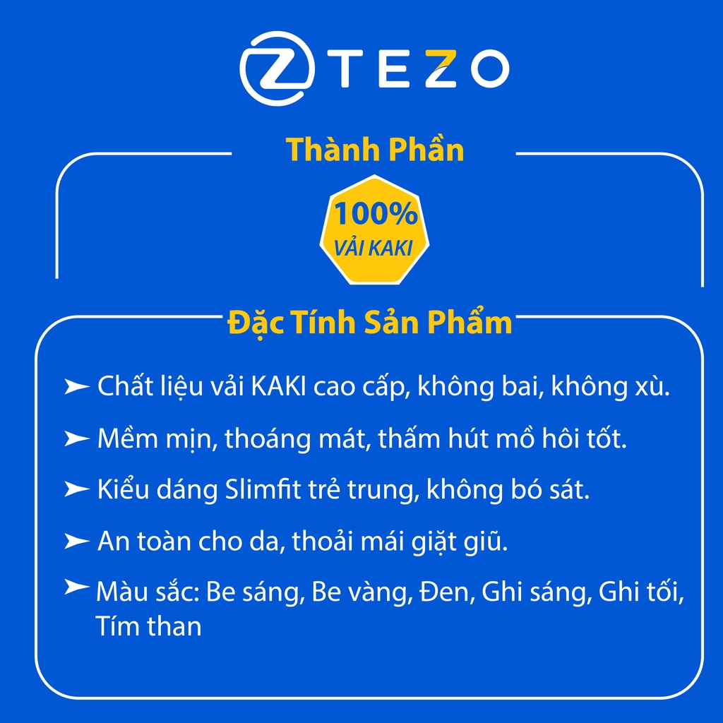 Quần kaki nam thiết kế Tezo dáng dài lịch sự 2204QKKT01