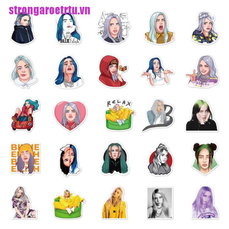 Bộ 50 Sticker Hình Ca Sĩ Billie Eilish Trang Trí Laptop