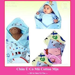 Chăn ủ cotton có mũ, chăn ủ hè cho bé sơ sinh, khăn ủ có mũ cho bé