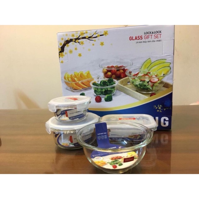 BỘ LOCK & LOCK THUỶ TINH 4 MÓN (sẵn sll)