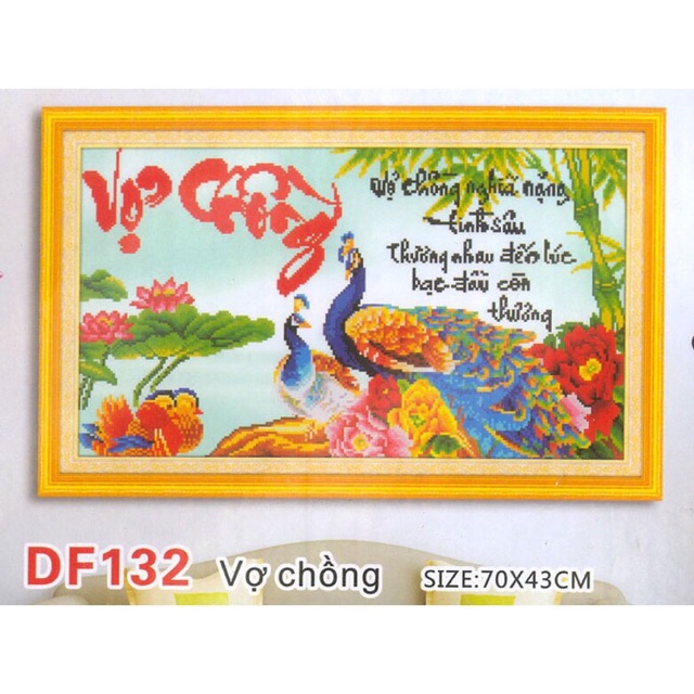 Tranh đính đá VỢ HỒNG NGHĨA NẶNG TÌNH SÂU DF132,79x43cm chưa đính