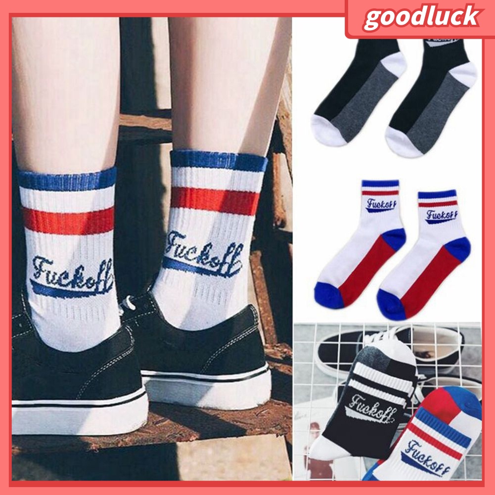 Đôi vớ cotton họa tiết sọc và chữ phong cách Harajuku thời trang năng động