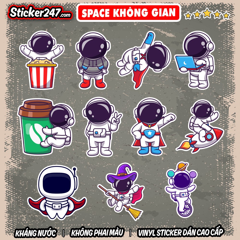 Sticker Phi Hành Gia 🌈𝑭𝒓𝒆𝒆𝒔𝒉𝒊𝒑 Sticker Dán Mũ Bảo Hiểm, Dán Vali, Đàn Guitar - Chống Thấm Nước Space, Galaxy - SPA12